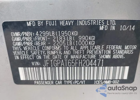 2015 Subaru Impreza 2.0I Sport Premium z USA, uszkodzony, nr VIN JF1GPAT65FH204471